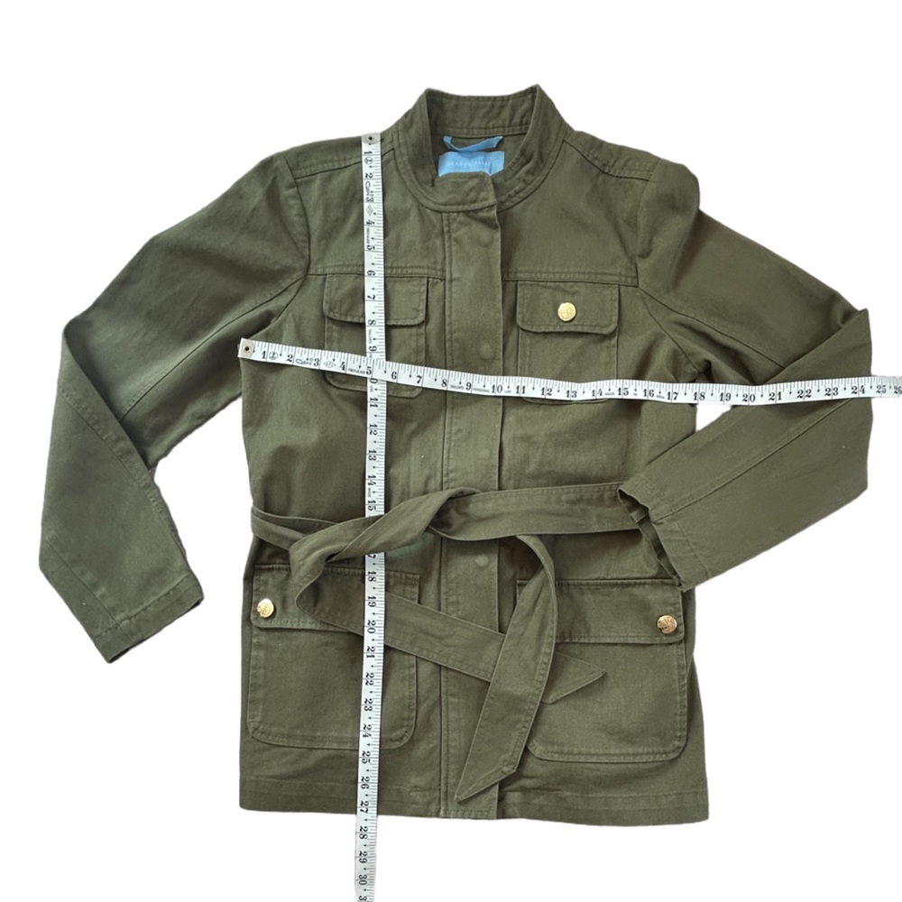 Draper James utility military inspired Field Jacket in Green Twill tie belt SZ S - Picture 12 of 12